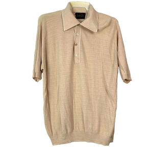 Vintage 60s Arrow Cavalier Fine Knit Antron Nylon Tan Polo Shirt Large